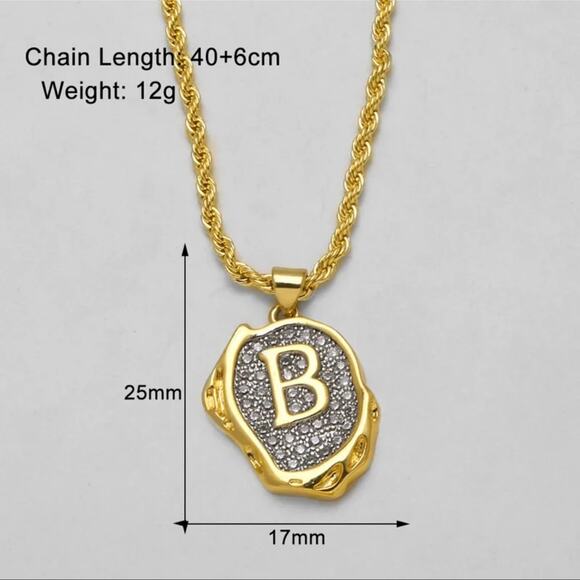 Gold Plated and Silver B Initial Pendant Necklace - Picture 2 of 7